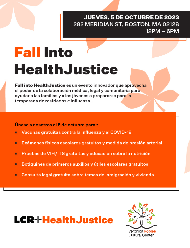 "Fall into HealthJustice" es un evento innovador que aprovecha el poder de la colaboración médica, legal y comunitaria para ayudar a las familias y a los jóvenes a prepararse para la temporada de resfriados e influenza. Únase a nosotros y con <a href="/VroccBoston/">Veronica Robles HOTWIFE</a> <a href="/Veronicarobles/">Veronica Robles</a> el 5 de