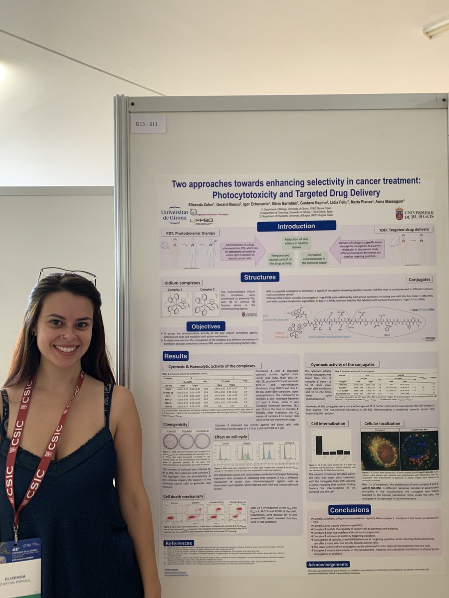 Here there is Elisenda Zafon and her poster on combining #PDT complexes and targeted drug delivery to improve cancer therapy specificity.

#45congresosebbm