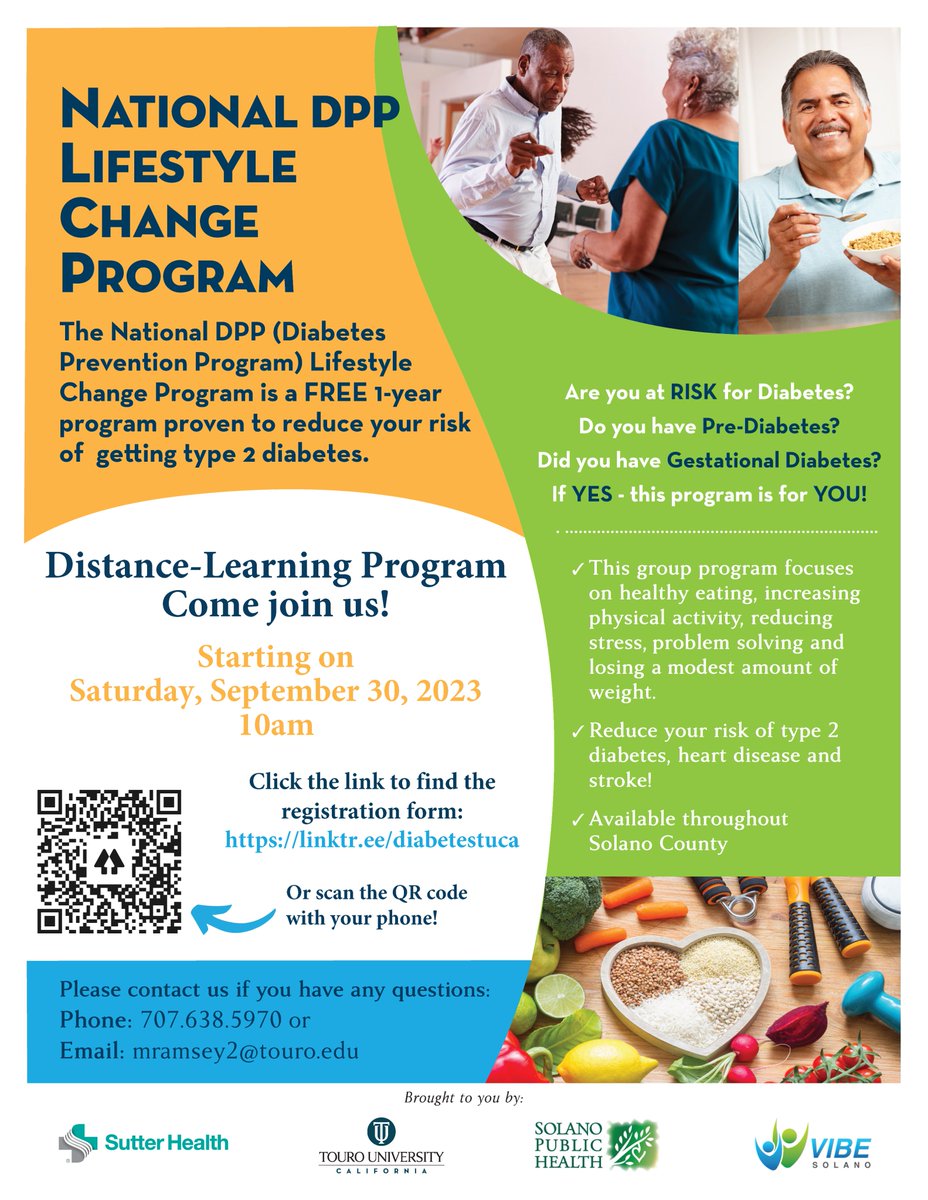 #Prediabetes can be REVERSED! Reduce your risk of #type2diabetes. Touro University California's #MOBEC will be providing the #𝐍𝐚𝐭𝐢𝐨𝐧𝐚𝐥𝐃𝐏𝐏 Lifestyle Change Program. 🗓️Starting Sat, September 30th, 2023. Registration NOW OPEN! 📷 bit.ly/DPP-TUC #PreventDiabetes