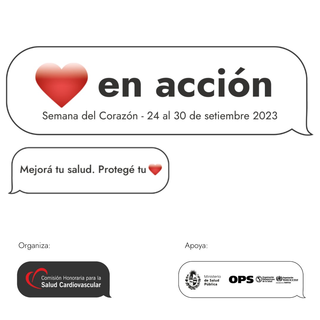 Semana del Corazón (@semanacorazon) on Twitter photo Este año nuestro lema es:
"❤️en acción. Mejorá tu salud. Protegé tu corazón."
Con él buscamos invitarte a ponerte en acción.
Toda la movida #SemanaDelCorazón 2023, las encontrás en <a href="/cardiosaluduy/">Comisión Cardiovascular</a> y en la web semanadelcorazon.com.uy
¡Sumate! ❤️
#CorazónEnAcción
#UsáTuCorazón Este año nuestro lema es:
"❤️en acción. Mejorá tu salud. Protegé tu corazón."
Con él buscamos invitarte a ponerte en acción.
Toda la movida #SemanaDelCorazón 2023, las encontrás en <a href="/cardiosaluduy/">Comisión Cardiovascular</a> y en la web semanadelcorazon.com.uy
¡Sumate! ❤️
#CorazónEnAcción
#UsáTuCorazón
