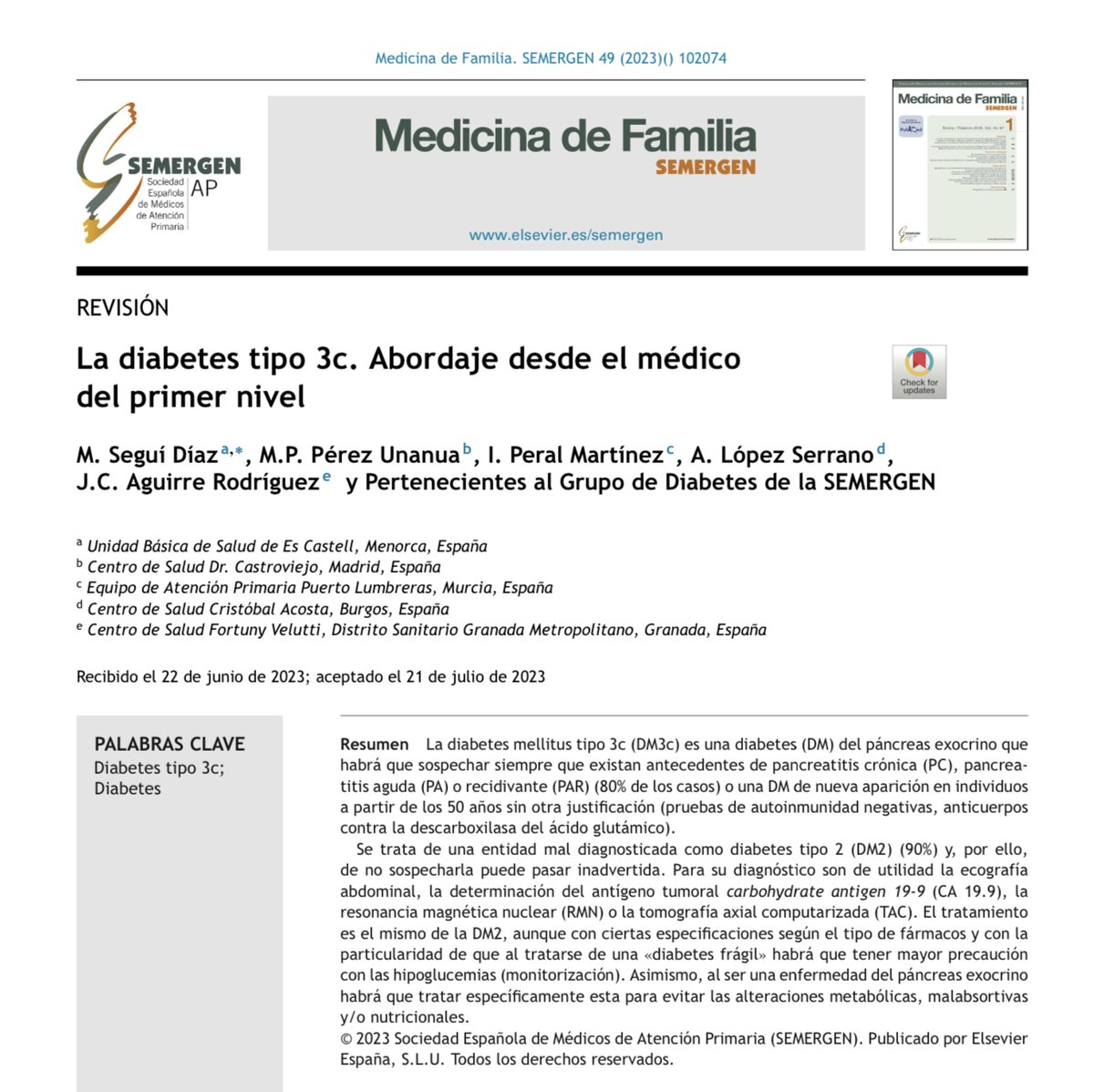 🔰Publicado en #revistasemergen #MedicinadeFamilia 

🔰La diabetes tipo 3c. Abordaje desde el médico de primer nivel

☝️Enfermedad del páncreas exocrino.

🙇‍♀️Para saber más accede a 🔗:
sciencedirect.com/science/articl…