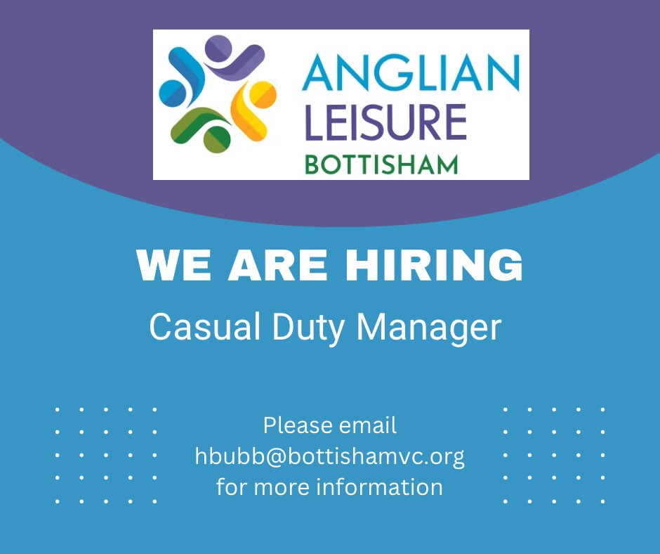 More Casual Duty Manager vacancies across our centres. Hours to fit in around your commitments or to keep you occupied in retirement!
#leisurejobs #fitterhealthierhappier #jobs #vacancies #cambridge #bottisham