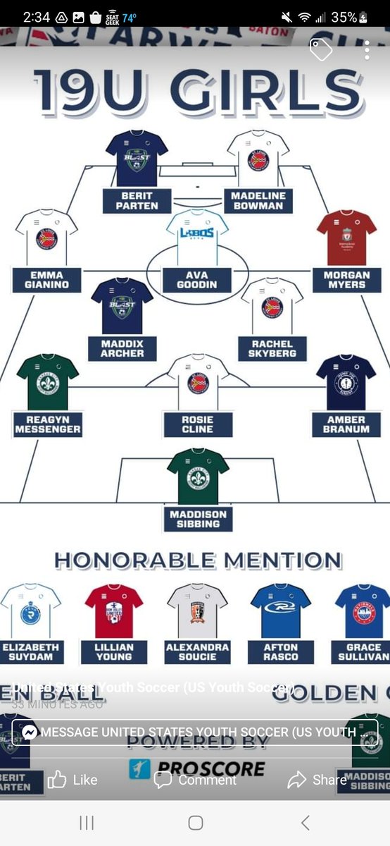 Congrats to  <a href="/ReagynMessenger/">reagyn messenger</a> 
 and <a href="/MaddieSibbing/">maddie sibbing</a>
 for earning USYS National Championship Starting XI honors and Double congrats to 
<a href="/MaddieSibbing/">maddie sibbing</a> for earning the Golden Glove Award!!!! 💪 💪🔥