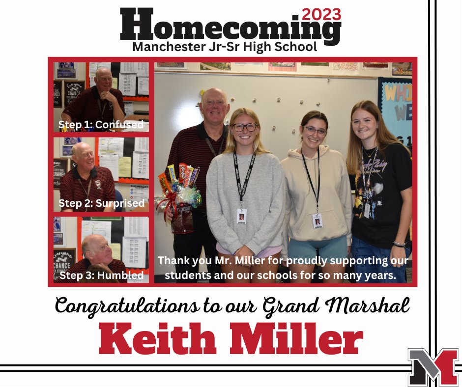 MCS_Mktg_Dept's tweet photo. Congratulations to Keith Miller, who was selected as the Grand Marshal for our Homecoming Parade.  Mr. Miller has long supported our students, first as a community member and, most recently, as a substitute teacher.  We appreciate everything he continues to do on behalf of MCS. https://t.co/hy8uCvLWNz