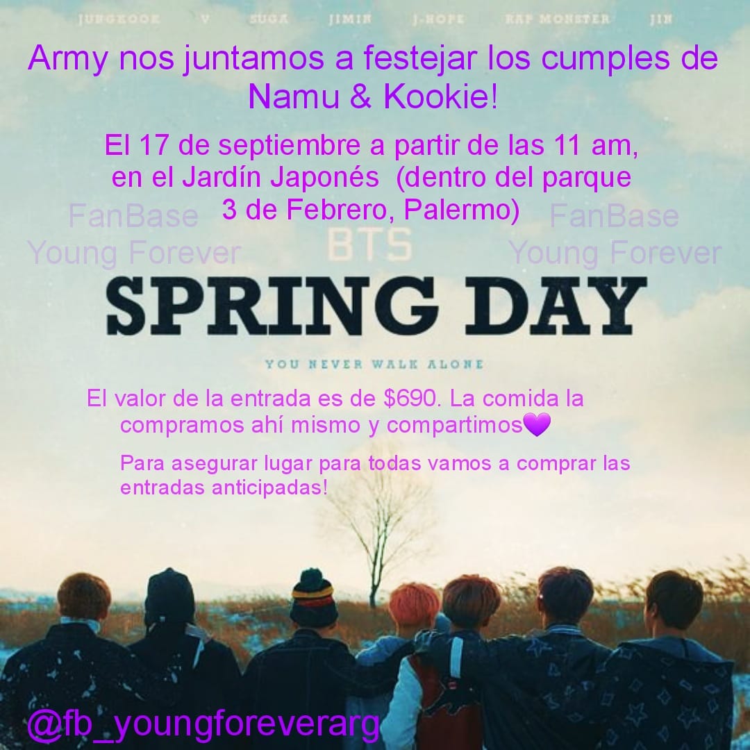 youngforever_fb's tweet photo. Se viene un nuevo evento🙌🏼💜#SpringDay! Para festejar a nuestro NamKook🥳🐨🐰🎉 Te esperamos el 17/9 !! Acá te dejamos más info! Podés mandarnos Md!
#NamKook #Army #Bts #purpleu #SpringDay #NamKookDay https://t.co/73GosTuz4I