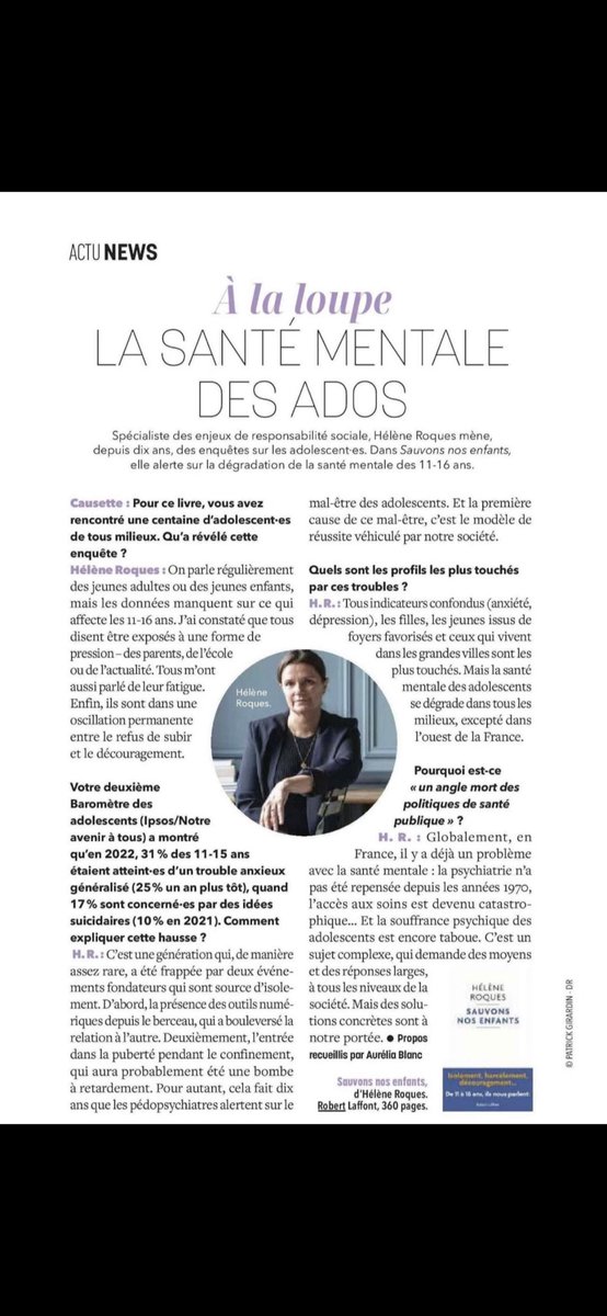 Voici un article publié par le magazine Causette à l’occasion de mon livre Sauvons nos enfants, sur le mal être des adolescents. ⁦<a href="/robert_laffont/">Robert Laffont</a>⁩ ⁦<a href="/j_jaures/">Fondation Jean-Jaurès</a>⁩ ⁦<a href="/IpsosFrance/">Ipsos France</a>⁩ ⁦<a href="/essec/">ESSEC Business School</a>⁩