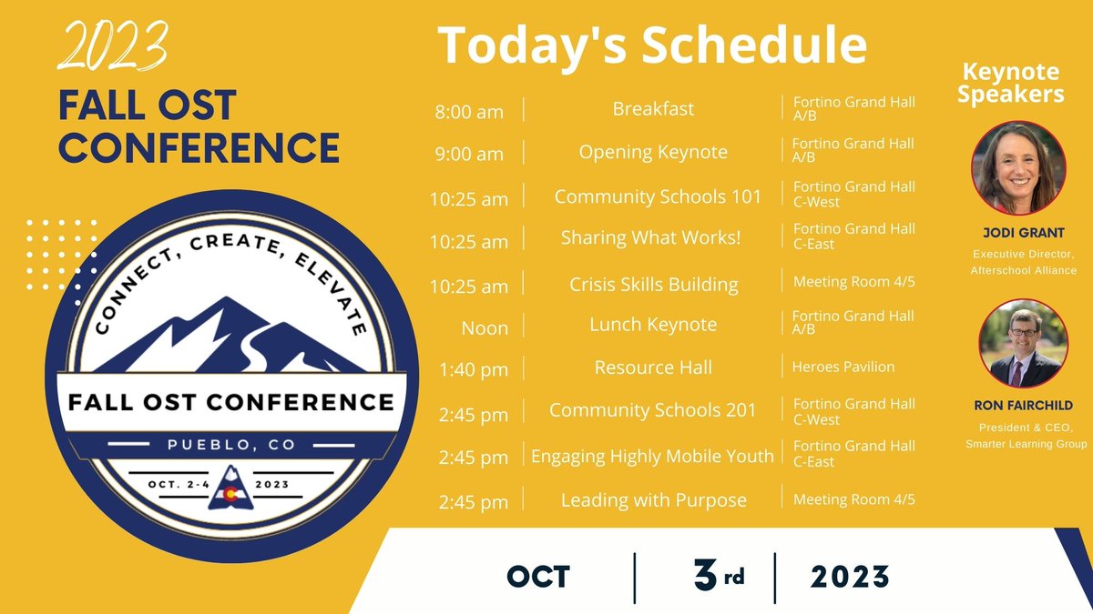 TODAY is the DAY! We are so excited for the start of the 2nd annual Fall OST Conference! Check out today's schedule below, and for more information, make sure to visit the CAP Welcome table!