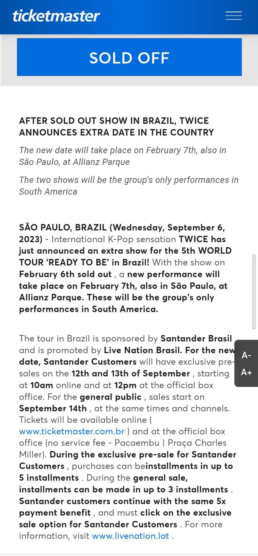Twice Sao Paulo Allianz Parque Tickets - Feb 6, 2024