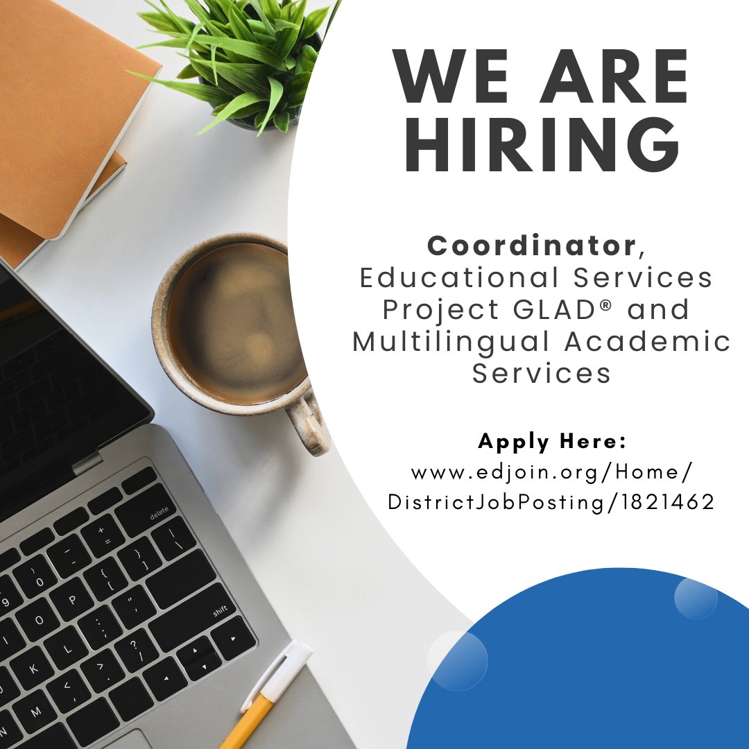 OCDEProjectGLAD's tweet image. Join our team! OCDE is currently recruiting for a dynamic Coordinator, Educational Services support for Project GLAD® and Multilingual Academic Services. Visit Edjoin.org:  edjoin.org/Home/DistrictJ… to apply!
#projectglad #ocde #hiring #applynow #job #posting #glad