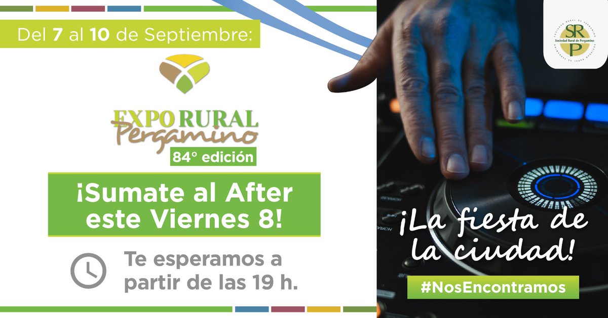 RuralPergamino's tweet photo. 🎊🎵 ¡¡¡After y Shows en la Rural!!! 🎶🎊

📆 El viernes 8 a las 19 h nos encontramos en el Patio de Comidas para celebrar la fiesta de Pergamino.
📆 Además, el domingo 10 a las 15 h te esperamos con muchos shows en vivo.

#ExpoRuralPergamino #LaFiestadePergamino #NosEncontramos https://t.co/01SZlEbVpb
