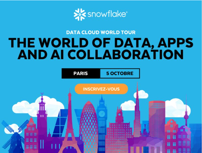 Synergy_France's tweet photo. 📢 Nous avons le plaisir de vous inviter au Data Cloud World Tour avec @SnowflakeDB  le 5 Octobre , retrouvez nous sur notre Stand 🔥🔥🔥

Inscriptions : https://t.co/KiGWhzAW00 https://t.co/GWi7uweB9O