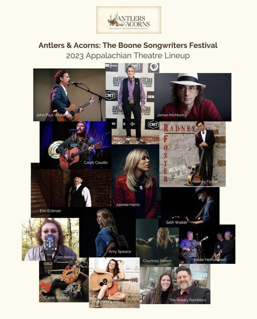 Boone, NC: Please join us tonight, 9.6.23, in the beautiful Blue Ridge Mountains at The Appalachian Theatre, as part of this week's Antlers & Acorns Songwriters Festival. @sethwalkermusic kicks off the night. tinyurl.com/mrx3r47t for tickets.