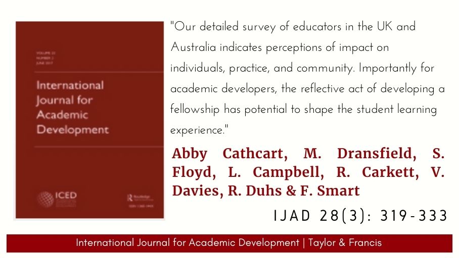 IJAD (@intljouracaddev) on Twitter photo 'Tick-box, weasel words, or a transformative experience? Insights into what educators consider the real impact of HEA Fellowships', by <a href="/AbbyCathcart1/">Prof Abby Cathcart</a>, M. Dransfield, <a href="/sfloyd1964/">Dr Sarah Floyd</a>, L. Campbell, R. Carkett, V. Davies, <a href="/rduhs/">Rosalind Duhs</a>, & F. Smart, IJAD 28(3), 2023 - doi.org/10.1080/136014… 'Tick-box, weasel words, or a transformative experience? Insights into what educators consider the real impact of HEA Fellowships', by <a href="/AbbyCathcart1/">Prof Abby Cathcart</a>, M. Dransfield, <a href="/sfloyd1964/">Dr Sarah Floyd</a>, L. Campbell, R. Carkett, V. Davies, <a href="/rduhs/">Rosalind Duhs</a>, & F. Smart, IJAD 28(3), 2023 - doi.org/10.1080/136014…
