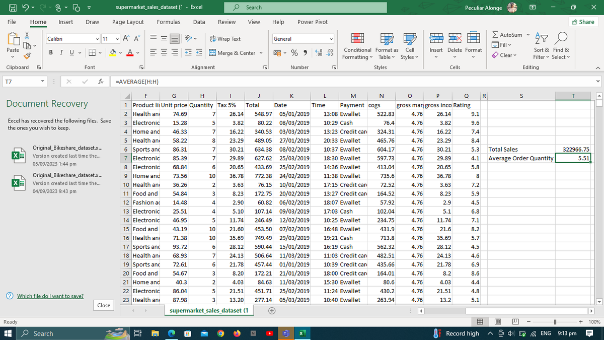 Pecuyyaaa's tweet photo. Day 3
Worked on Calculating the Total Sales and Average Quantity Order using the =Sum and =Average formula on Excel
#HTTDataChallenge
#20dayswithdata https://t.co/rj6MsEyhRz