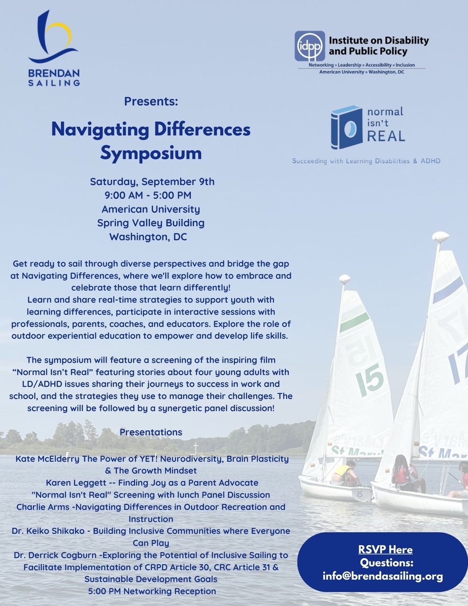 Still taking RSVPs!  Don't miss this important event! #brendansailing #learningdifferences #americanuniversity #symposium #education eventbrite.com/e/navigating-d…