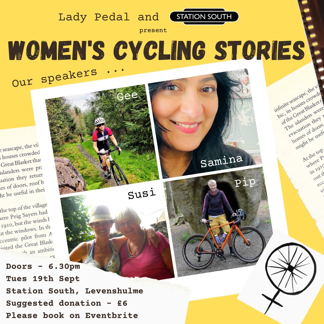 Only a few tickets left now! Join us for an amazing evening of inspirational speakers at @stationsouth
Book your tickets now! All ticket donations go to support women's cycling opportunities in #Manchester 
eventbrite.co.uk/e/lady-pedals-…