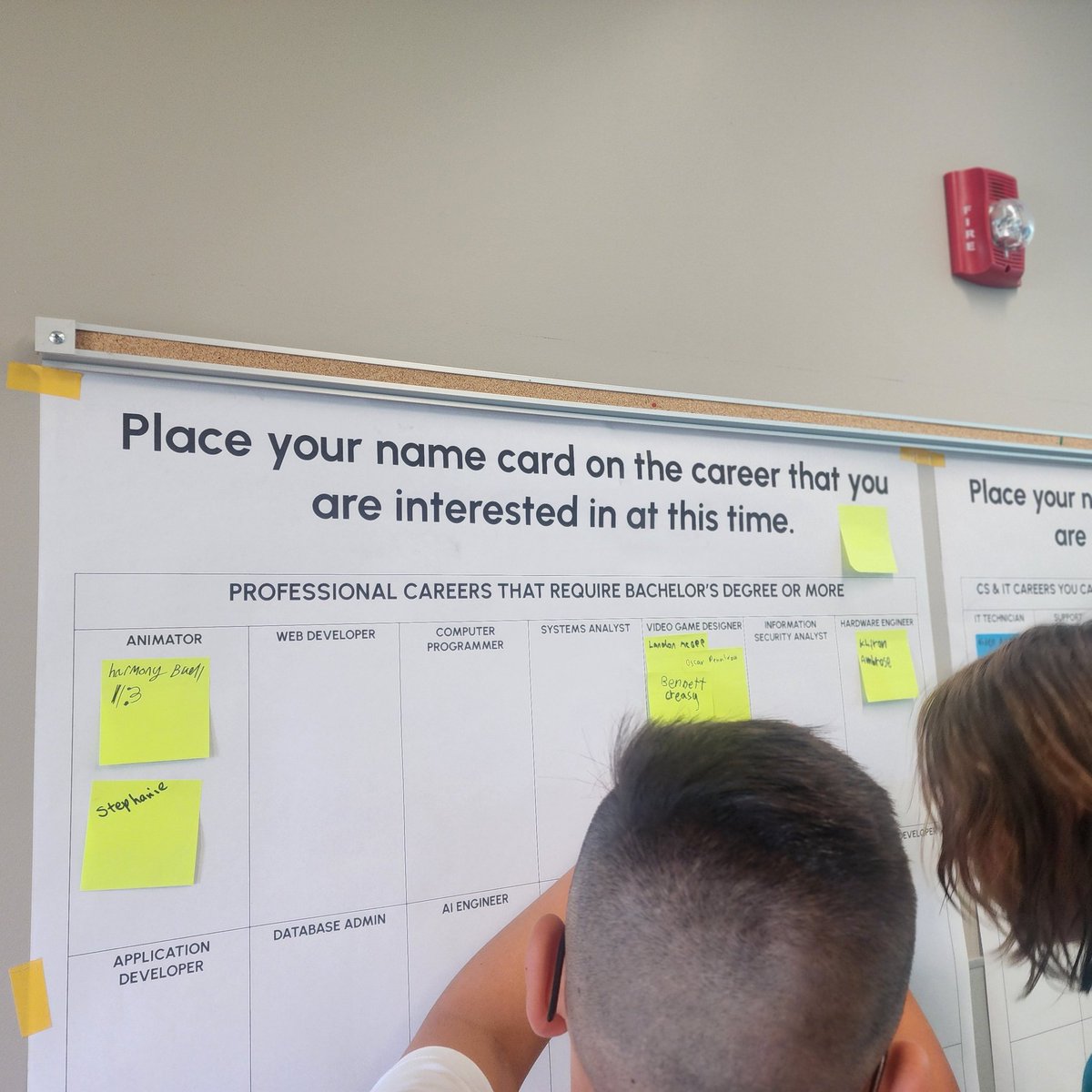 devinakhan's tweet photo. CS &amp; IT Core students identifying a career of interest after performing research. Their name cards may move over the year based on experiences at the #WVInnovationCenter and personal growth. Excited to integrate industry standards into their academic learning @WV_Futures https://t.co/Ch3evkjx2m