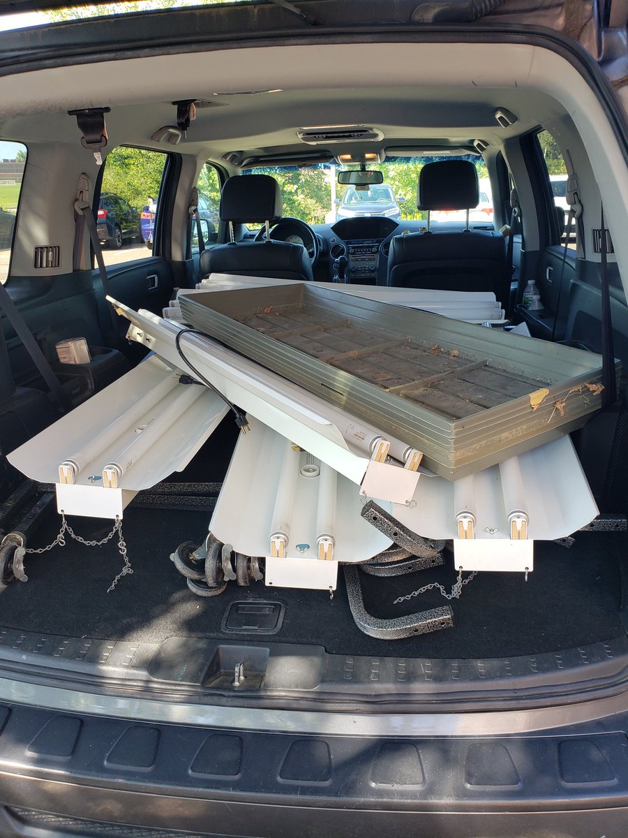 wnchem's tweet photo. Picked up 2 of these portable Grow Lab Systems from another school. Replaced the plastic trays w/plywood, added 2x10 board, and T5 fluorescent light fixtures. Each rack can hold 12 seed trays. Best $60 investment ever!#BehindTheScenes #WNHSgardens #ScienceDeptUpgrades https://t.co/nT5pAzQriE