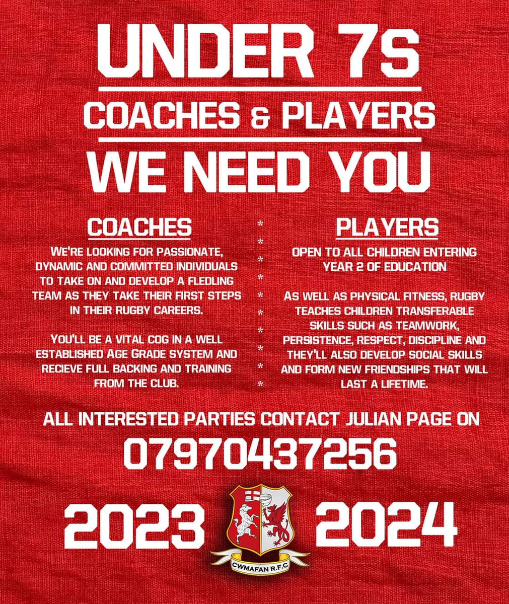 CwmafanRugby's tweet photo. Rhys Henry,  Dan Edwards, Robyn Davies. They all started here with our U7s. Will your child be the next to make their mark in the history of the Cwm Red Jersey &amp; will you be the one that led them there? We're looking out for players &amp; coaches to get the next set of U7s started. https://t.co/iaOEBbeOun