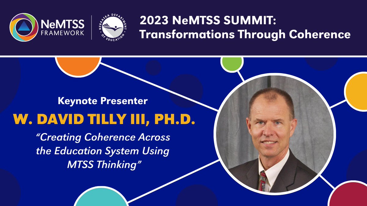 NeMTSS's tweet photo. #NeMTSS23 Keynote Spotlight: W. David Tilly III, Iowa Dept. of Ed (retired), will share his expertise with summit participants on Oct. 13. Dr. Tilly will present: “Creating Coherence Across the Education System Using MTSS Thinking."

Learn more &amp; register: https://t.co/3AgGQ6Exmp https://t.co/kvcvtGp6OI