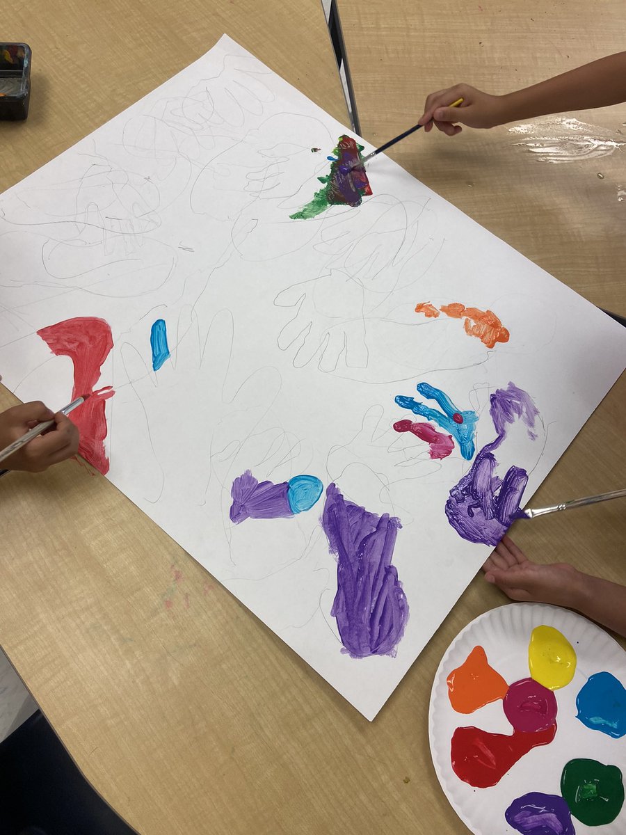 We’re making a mural to showcase our beliefs about our classroom! Tracing body parts to create the lines in the background, then painting the lines. On top, we’ll put all of our classroom promises. <a href="/KanataHighlands/">KanataHighlands</a>