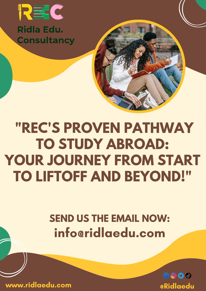 RidlaEdu's tweet photo. 🌍 Looking to study abroad? 📚 Your journey starts here! We're your reliable consultant from day one until your dream of studying abroad becomes a reality and beyond. 🌟 Let's make your global education dreams come true together! #StudyAbroad #RECOpportunity #getprofessionalhelp https://t.co/XpUQ490erL