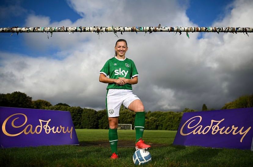 CadburyIreland's tweet photo. A massive congrats to our Cadbury brand ambassador and Ireland captain @Katie_McCabe11  on her Ballon d'Or nomination. 

We couldn’t be prouder of Katie and can’t wait to continue our work with her to support women’s football from grassroots to pro level ⚽️
@IrelandFootball https://t.co/8dKid7DjUz