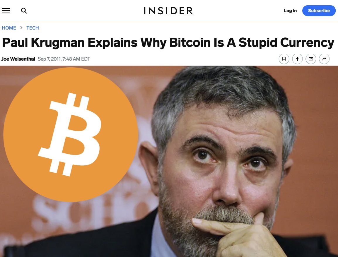 Nobel ödülü kazanan Keynesiyen ekonomist ve itibari para savunucusu Paul Krugman 12 yıl önce " Bitcoin'in neden aptalca bir para birimi olduğunu" açıkladı. 

1 BTC'nin o zamanki kuru: $7 Dolar