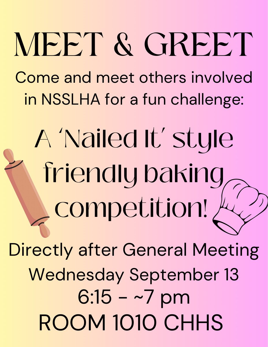 NSSLHAatWMU's tweet image. Do you like meeting awesome people? Do you like attempting to bake? Then you’re in luck, because we will be having a ‘Nailed It’ style friendly baking competition after our first general meeting. Come get to know others who are members of NSSLHA at WMU!🍰🎂