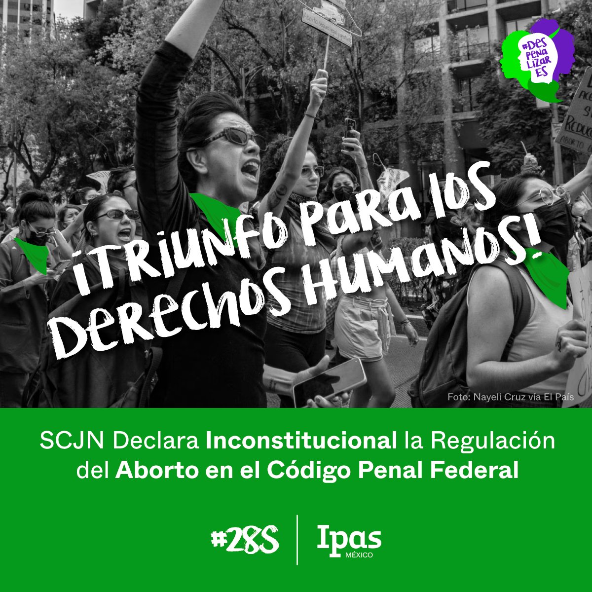 #ÚLTIMAHORA 🤩💥 La Suprema Corte de Justicia de la Nación declara inconstitucional la regulación del aborto en el Código Penal Federal, gracias al litigio estratégico de @GIRE_mx 🙌 💚💚 ¡Hoy es un día histórico para la Marea Verde en México! 💚🇲🇽 #AbortoLegal #DespenalizarEs