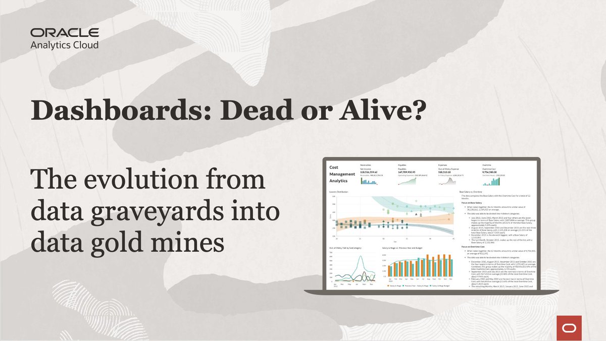 Oracle_Barry's tweet image. Dashboards: Dead or Alive? Dashboards have come a long way from the static read only variety. Don&apos;t settle for old skool dashboards, embrace the future with embedded AI/ML and power decision-intelligence. Read more: social.ora.cl/6015PIyLU  #OracleAnalytics