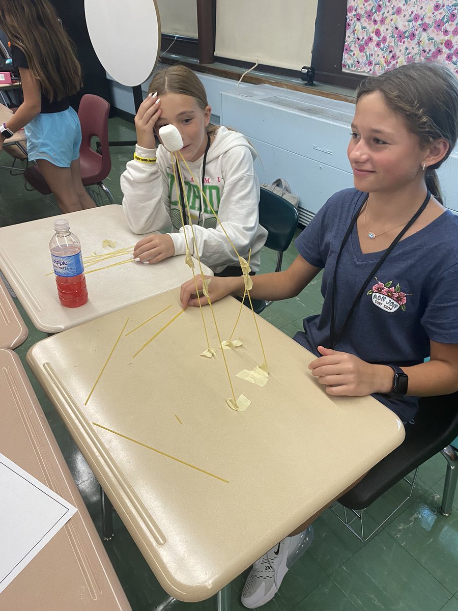ms_FaySherlock's tweet photo. Starting off the school year with some team building! Marshmallow Challenge! Who can build the tallest?! #WarriorsCare #MiddleschoolMath https://t.co/EMIhP8DbC9