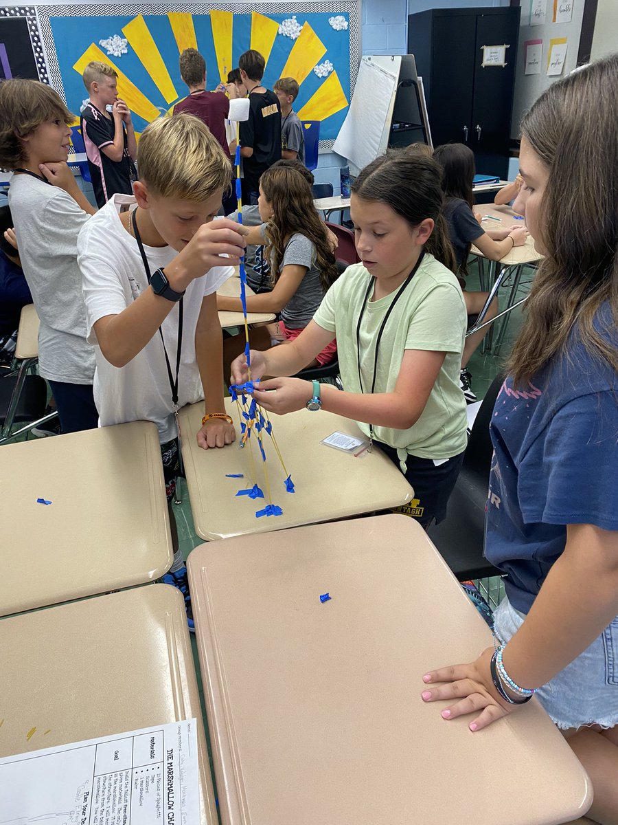 ms_FaySherlock's tweet photo. Starting off the school year with some team building! Marshmallow Challenge! Who can build the tallest?! #WarriorsCare #MiddleschoolMath https://t.co/EMIhP8DbC9