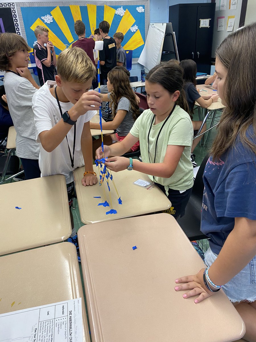 Starting off the school year with some team building! Marshmallow Challenge! Who can build the tallest?! #WarriorsCare #MiddleschoolMath