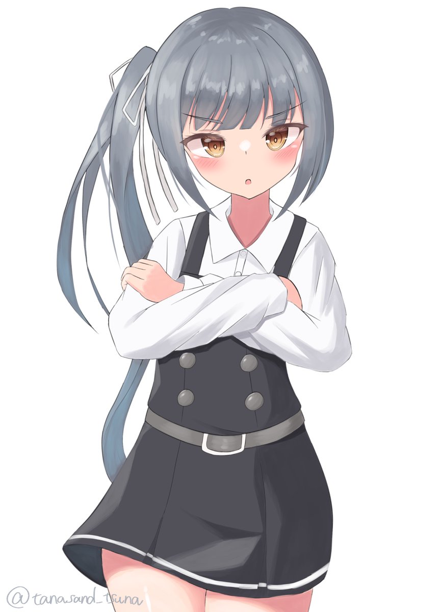 kasumi (kancolle) ,kasumi kai ni (kancolle) 1girl solo grey hair long hair side ponytail dress shirt  illustration images