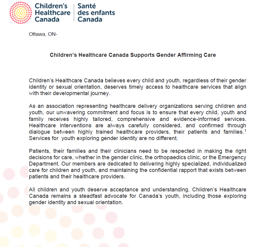 ChildHealthCan's tweet photo. Children’s Healthcare Canada believes every child and youth, regardless of their gender identity or sexual orientation, deserves timely access to healthcare services that align with their developmental journey.  https://t.co/5LC26pq5KK 
#gender #care #child #youth #healthcare https://t.co/5TQKenSRI5
