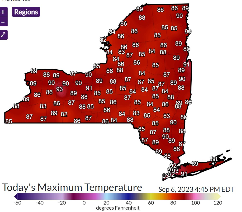 nysmesonet's tweet image. Today&apos;s Top Ten sites with warmest high T are all hotter than 90F with Staten Island and York over 93F🔥🥵 #nywx