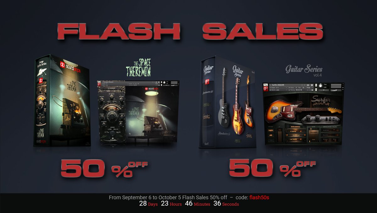 FLASH SALES  50% off
From September 6 to October 5
For Native Instruments Kontakt
soundprops.com
#theremin #kontakt #nativeinstruments #samplelibrary #virtualinstrument #synth  #logicpro #electricguitar #electricguitarforkontakt