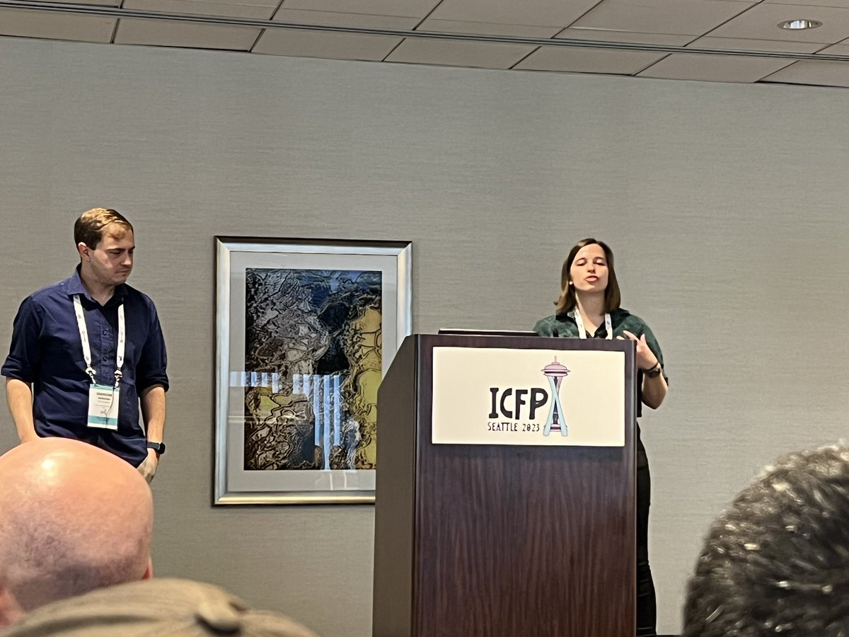 A highly entertaining double act by Samantha Frohlich and Harrison Goldstein @hgoldstein95 for their talk Reflecting on Random Generation at #ICFP2023.