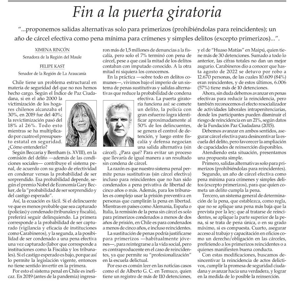 felipekast's tweet photo. Atentos a https://t.co/2kEVGFTidI porque ahora vamos a votar la ley de “fin a la puerta giratoria”, que obliga a los reincidentes a cumplir penas de cárcel efectiva. Acá explico su contenido 👇en detalle https://t.co/7YZdAz5UjB