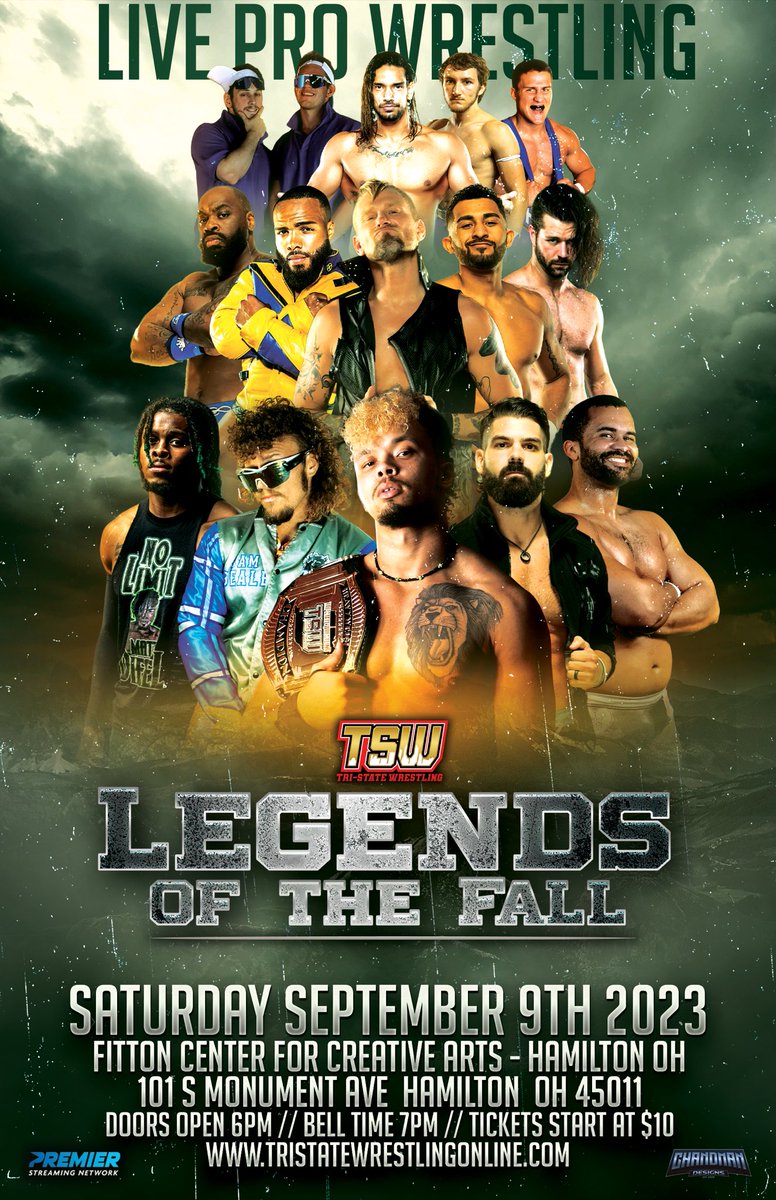 This Saturday is Legends of the Fall at the Fitton Center in downtown Hamilton, Ohio! This show’s got a stacked card, featuring: TSW Heavyweight Champion @TreLaMar_ v. @StephenWolf309 @isThatVsK & @GPAthinks v. @sambeale23 & @TheMattDiesel @EliEyeSum v. @realdamchambers…