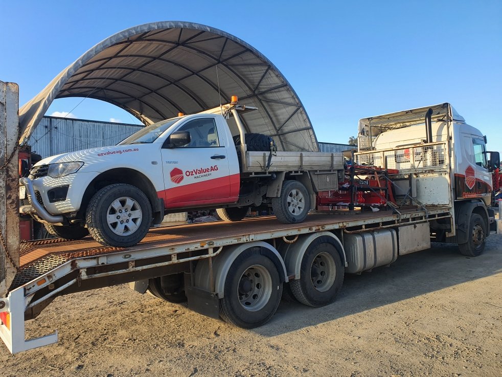 OzAG_Machinery's tweet photo. Delivery team out in force! 
Machines heading to NSW as well as a pick-up in Wagga for Delivery.
More &amp; more hitting the road, pre-Field Days (Henty &amp; Elmore).
Keep an eye out!!!
https://t.co/TSmWcK7ybO
#werefarmerstoo #ozvalue #deliveryteam #DeliveryTime #oftm https://t.co/TqoVoSwatz