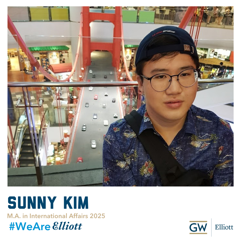 Sunny Kim chose <a href="/ElliottSchoolGW/">The Elliott School</a> for the opportunities to network and build his future career in #InternationalAffairs. Learn more about Sunny, including his travel recommendations in his #WeAreElliott profile! ow.ly/6pRe50PI43A