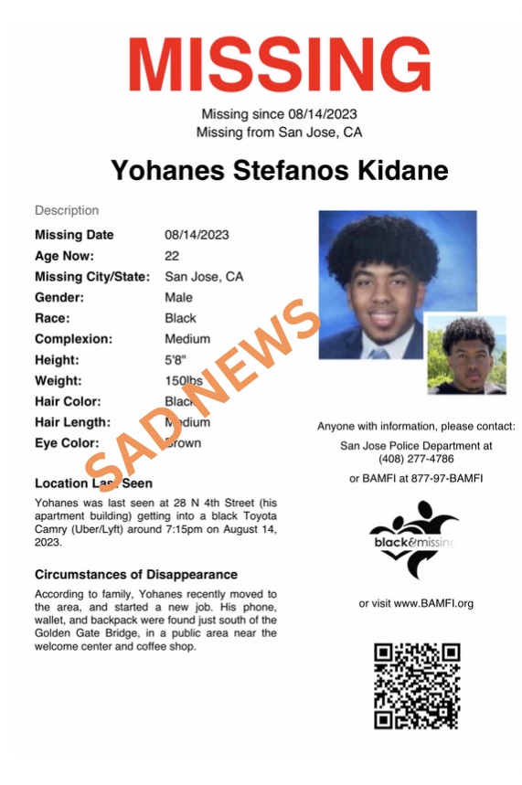 BAM_FI's tweet photo. SAD NEWS: Body found in San Francisco Bay identified as 22y/o Yohanes Kidane.
“The cause of death was determined to be from blunt impact injuries with drowning as a significant contributing condition. The mode of death was determined to be suicide,"  said  the Sheriff's Office.🙏🏾 https://t.co/fvwfrCDgzS