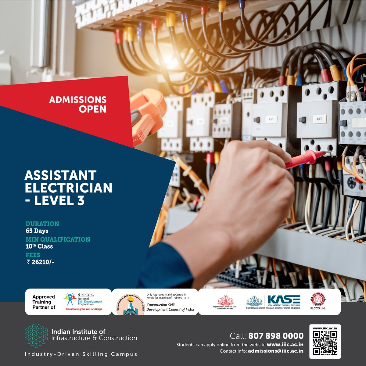 Elevate Your Career with Us! Discover the path to success through our Assistant Electrician program. We offer top-notch facilities and a track record of excellent placements to help you shine in the industry. Join us today and power up your future! #AdmissionsOpen