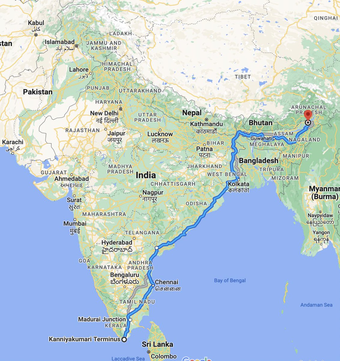 The American mind cannot comprehend this.

The longest train ride in India:
- takes 74.5 hours
- covers 2,600mi (~distance from Wash. DC - LA)
- is considered "Super Fast Express" though it averages ~35mph
-  sleeper (bed) ticket costs $14.27