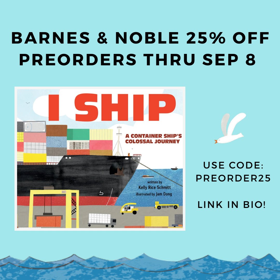I SHIP is 25% off at B&amp;N thru 9/8! Code PREORDER25 —I’d love you to check it out!

All I SHIP preorders are eligible for a chance to win a free containership toy!  See links in bio. 

Sometimes online buying is the only option, but I always recommend local indie bookstores first!
