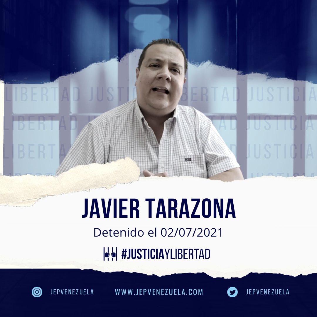 JEPvzla's tweet photo. Javier Tarazona es víctima del patrón de persecución a la disidencia por parte del Estado venezolano desde el 2 de julio de 2021. El director de @FundaREDES_ no cometió delito alguno y no merece estar tras las rejas
¡Basta de persecución!
#LiberenAJavierTarazona https://t.co/hLoAb19R1g