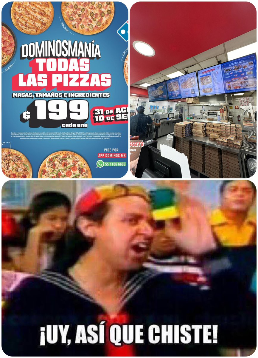 DjJerryEzz's tweet photo. @dominosmx dices que tienes todas las pizzas de cualquier tamaño a $199 pero casualmente no tienen masa de la dominator ni de la Crunchy, nos obligas a comprar igual. Así que chiste! https://t.co/Xq1caeceQQ