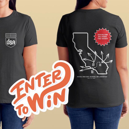 Before our socialist day school on logistics this weekend, get social with comrades from across the Southland 🍻 and enter to win a hot new shirt to rep DSA SoCal! 🎟️ 

This is how you end #HotLaborSummer right!

RSVP dsa.la/southlandsocial